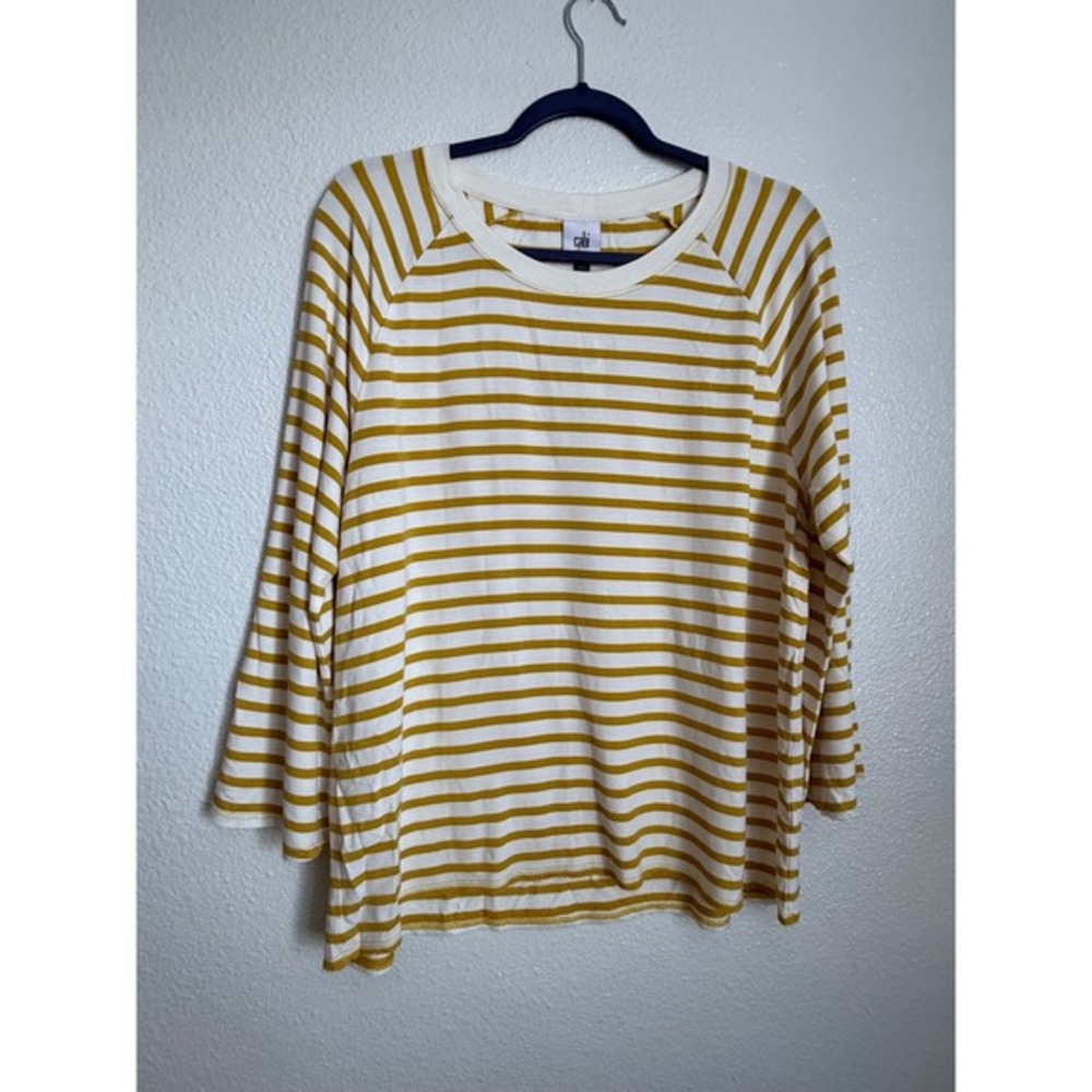 CAbi Striped Raglan Sleeve Top Mustard Yellow White‎ Casual Size M